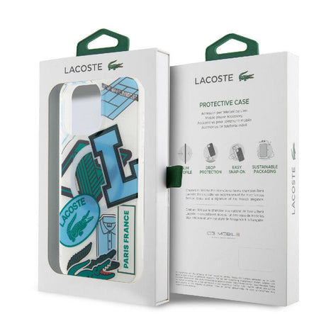Apple iPhone 15 Pro Max Kılıf Lacoste Orjinal Lisanslı M-safe Şarj Özellikli Çift Katmanlı Yamalar Desenli Kapak
