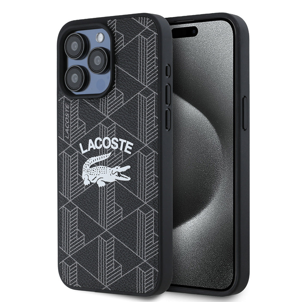 Apple iPhone 15 Pro Max Kılıf Lacoste Orjinal Lisanslı M-safe Şarj Özellikli Mono Vintage Logo Kapak