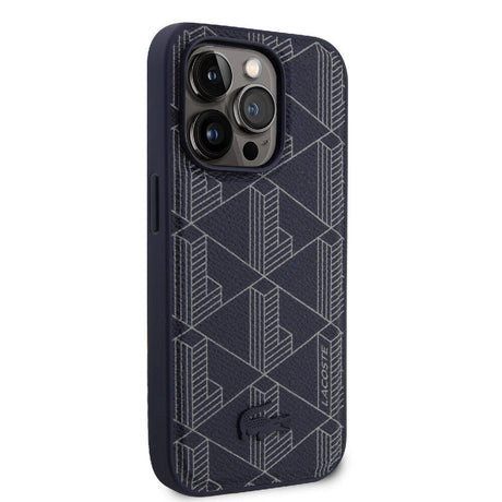 Apple iPhone 15 Pro Max Kılıf Lacoste Orjinal Lisanslı M-safe Şarj Özellikli PU Deri Görünümlü Karışık Monogram Desenli Kapak