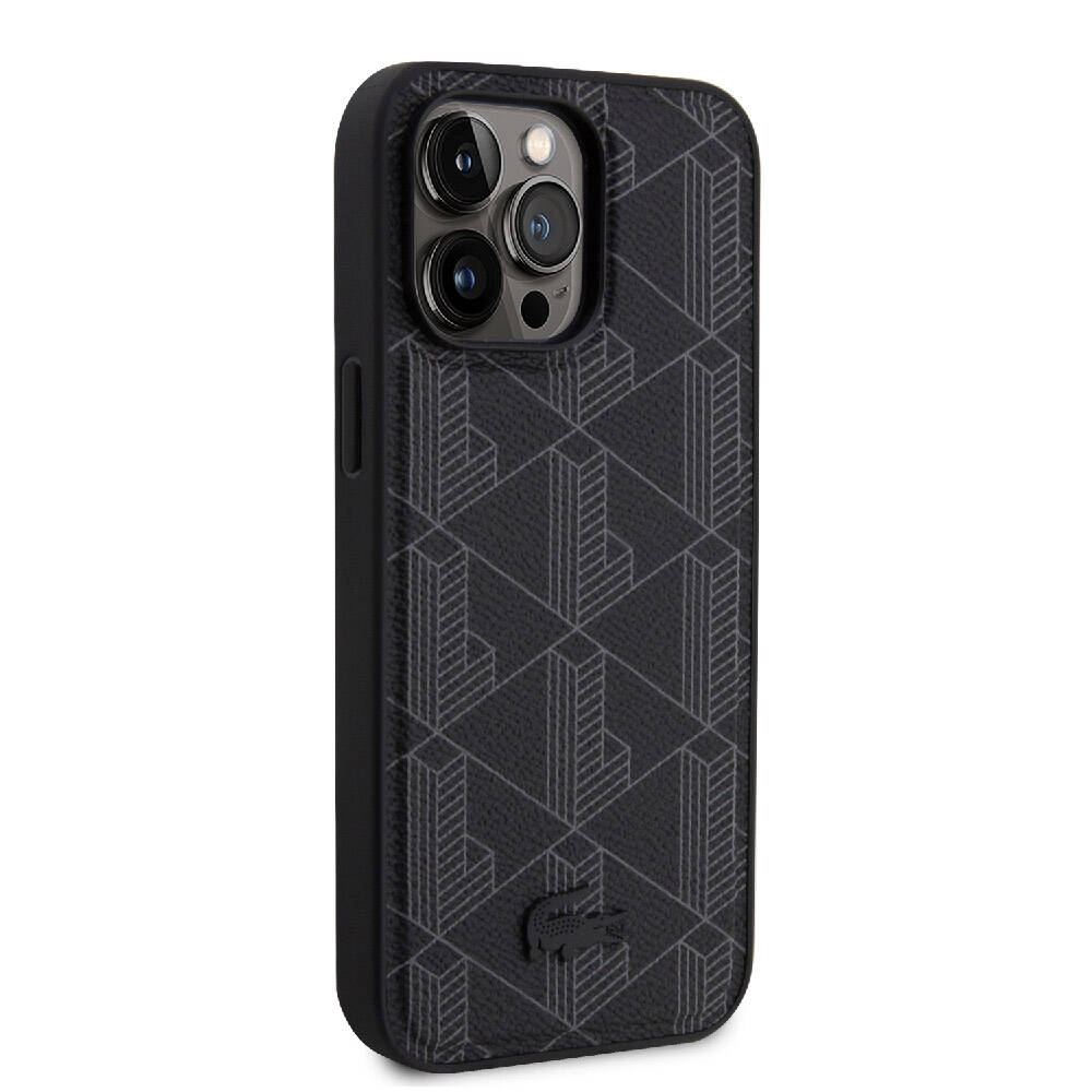 Apple iPhone 15 Pro Max Kılıf Lacoste Orjinal Lisanslı M-safe Şarj Özellikli PU Deri Görünümlü Karışık Monogram Desenli Kapak