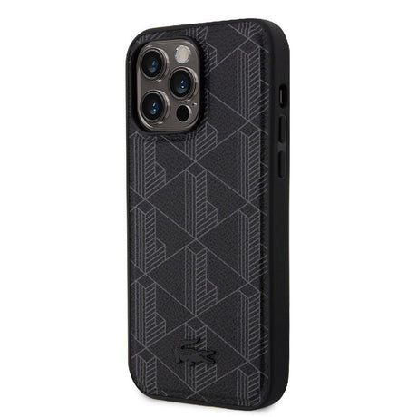 Apple iPhone 15 Pro Max Kılıf Lacoste Orjinal Lisanslı M-safe Şarj Özellikli PU Deri Görünümlü Karışık Monogram Desenli Kapak