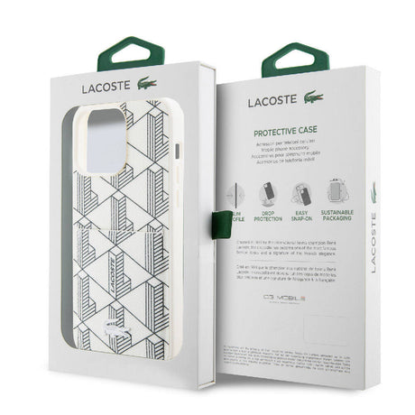 Apple iPhone 15 Pro Max Kılıf Lacoste Orjinal Lisanslı M-safe Şarj Özellikli PU Deri Görünümlü Kartlıklı Karışık Monogram Desenli Kapak