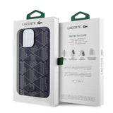 Apple iPhone 15 Pro Max Kılıf Lacoste Orjinal Lisanslı M-safe Şarj Özellikli PU Deri Görünümlü Kartlıklı Karışık Monogram Desenli Kapak