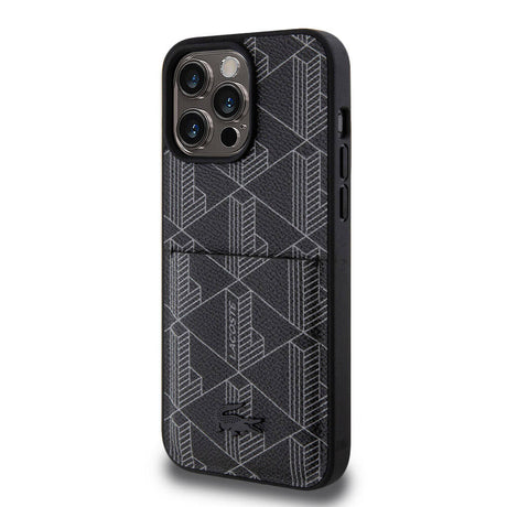 Apple iPhone 15 Pro Max Kılıf Lacoste Orjinal Lisanslı M-safe Şarj Özellikli PU Deri Görünümlü Kartlıklı Karışık Monogram Desenli Kapak
