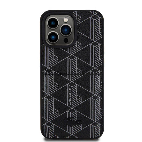 Apple iPhone 15 Pro Max Kılıf Lacoste Orjinal Lisanslı M-safe Şarj Özellikli PU Deri Görünümlü Kartlıklı Karışık Monogram Desenli Kapak
