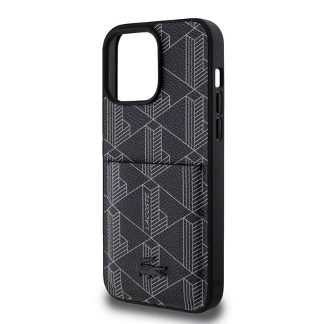 Apple iPhone 15 Pro Max Kılıf Lacoste Orjinal Lisanslı M-safe Şarj Özellikli PU Deri Görünümlü Kartlıklı Karışık Monogram Desenli Kapak