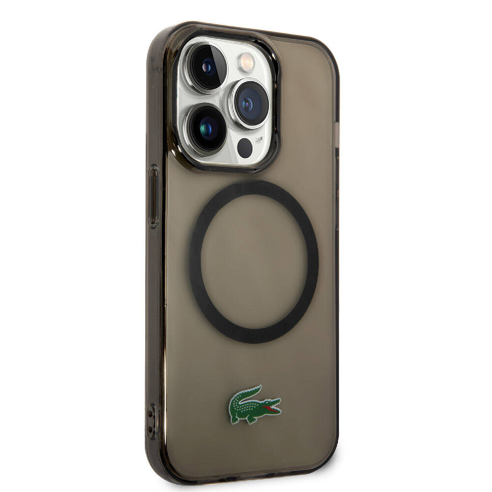 Apple iPhone 15 Pro Max Kılıf Lacoste Orjinal Lisanslı M-safe Şarj Özellikli Transparan Timsah Logo Baskılı Kapak