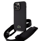 Apple iPhone 15 Pro Max Kılıf Lacoste Orjinal Lisanslı PU Pike Desenli Arka Yüzey Askılı İkonik Timsah Dokuma Logolu Kapak