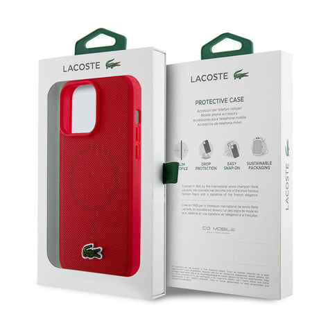 Apple iPhone 15 Pro Max Kılıf Lacoste Orjinal Lisanslı PU Pike Desenli Arka Yüzey İkonik Timsah Dokuma Logolu Kapak