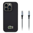 Apple iPhone 15 Pro Max Kılıf Lacoste Orjinal Lisanslı PU Pike Desenli Arka Yüzey İkonik Timsah Dokuma Logolu Kapak + Type-C Kablo 1.5m