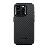 Apple iPhone 15 Pro Max Kılıf M-safe Şarj Özellikli 1500D Aramid Fiber Pitaka Military-Grade Classic Serisi Black-Grey Twill Kapak