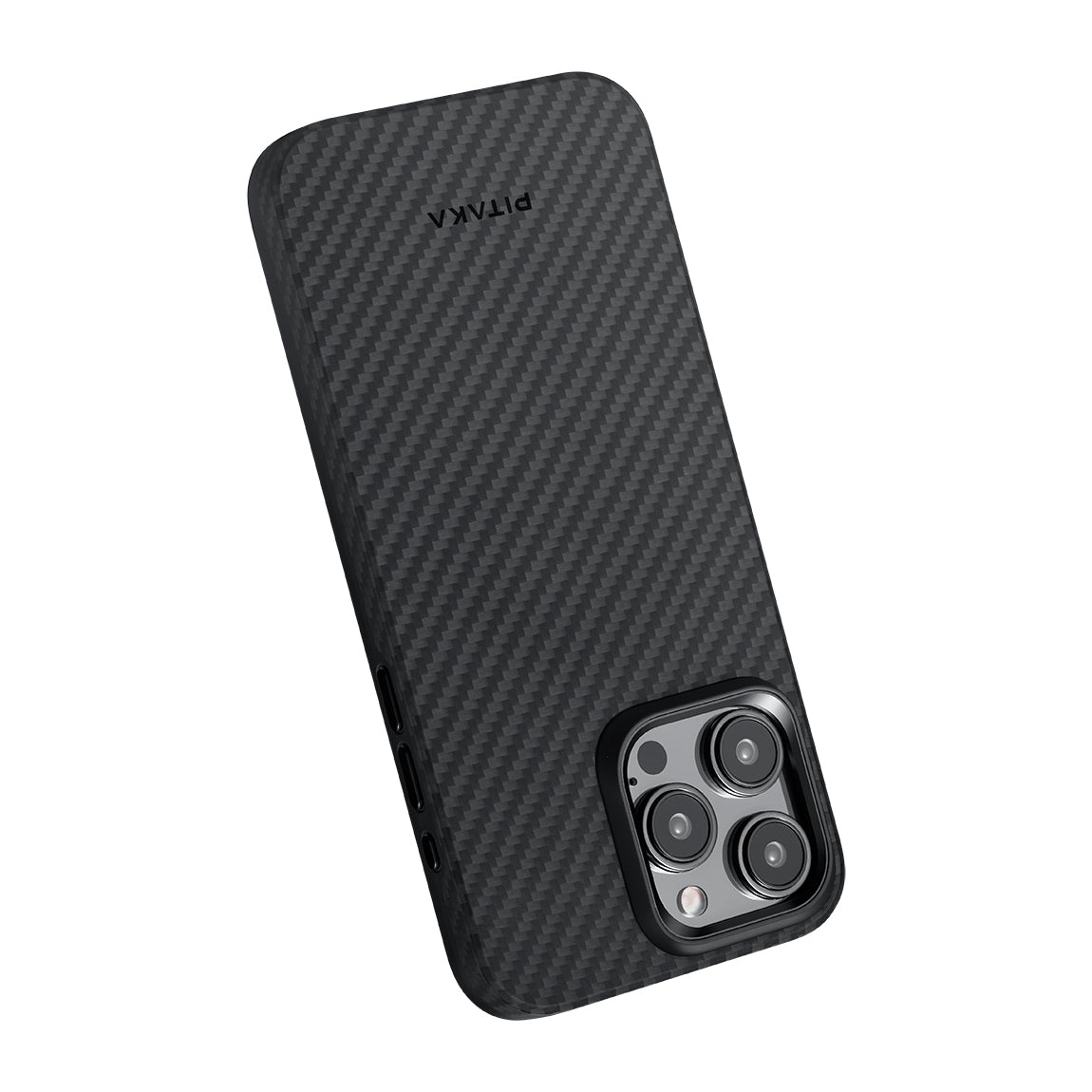 Apple iPhone 15 Pro Max Kılıf M-safe Şarj Özellikli 1500D Aramid Fiber Pitaka Military-Grade Classic Serisi Black-Grey Twill Kapak