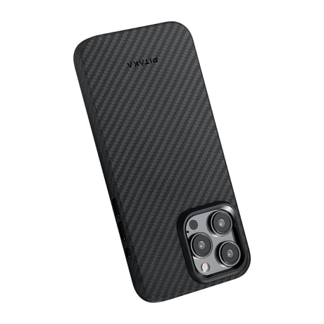 Apple iPhone 15 Pro Max Kılıf M-safe Şarj Özellikli 1500D Aramid Fiber Pitaka Military-Grade Classic Serisi Black-Grey Twill Kapak