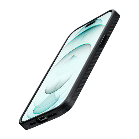 Apple iPhone 15 Pro Max Kılıf M-safe Şarj Özellikli 1500D Aramid Fiber Pitaka Military-Grade Classic Serisi Black-Grey Twill Kapak
