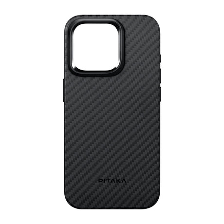 Apple iPhone 15 Pro Max Kılıf M-safe Şarj Özellikli 1500D Aramid Fiber Pitaka Military-Grade Classic Serisi Black-Grey Twill Kapak