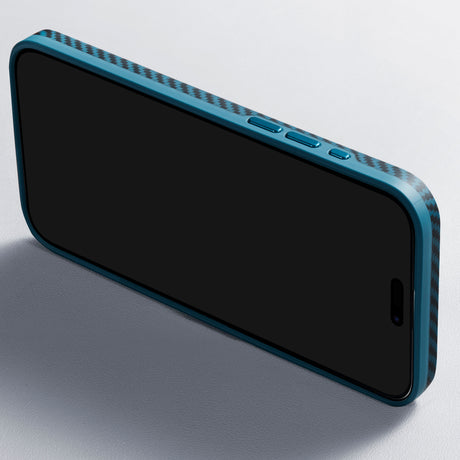 Apple iPhone 15 Pro Max Kılıf M-safe Şarj Özellikli 1500D Aramid Fiber Pitaka Military-Grade Classic Serisi Black-Grey Twill Kapak