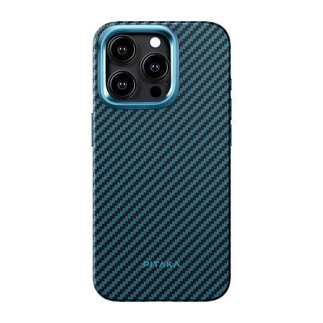 Apple iPhone 15 Pro Max Kılıf M-safe Şarj Özellikli 1500D Aramid Fiber Pitaka Military-Grade Classic Serisi Black-Grey Twill Kapak