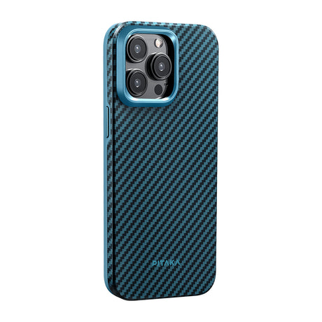Apple iPhone 15 Pro Max Kılıf M-safe Şarj Özellikli 1500D Aramid Fiber Pitaka Military-Grade Classic Serisi Black-Grey Twill Kapak