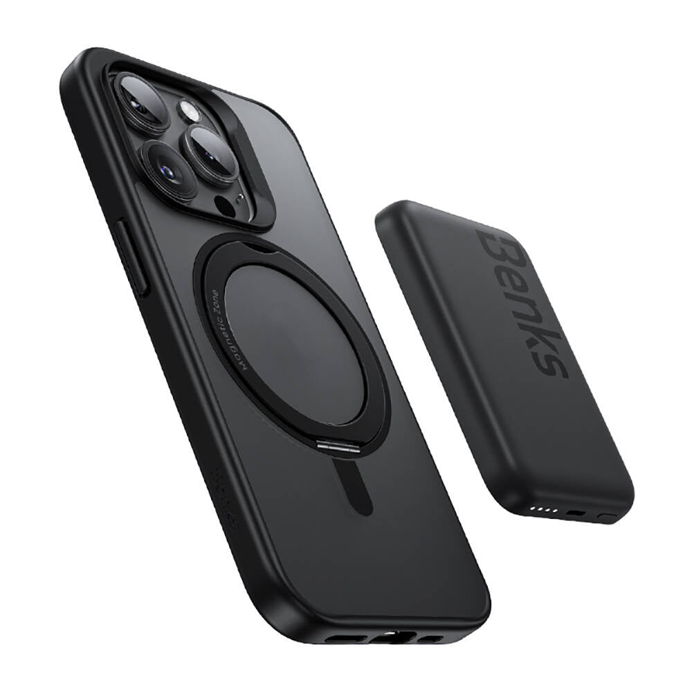 Apple iPhone 15 Pro Max Kılıf M-safe Şarj Özellikli 360° Dönebilen Benks Pop Stand Kapak