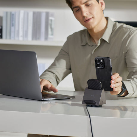 Apple iPhone 15 Pro Max Kılıf M-safe Şarj Özellikli 600D Aramid Fiber Pitaka Military-Grade Classic Serisi Black-Grey Twill Kapak