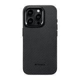 Apple iPhone 15 Pro Max Kılıf M-safe Şarj Özellikli 600D Aramid Fiber Pitaka Military-Grade Classic Serisi Black-Grey Twill Kapak