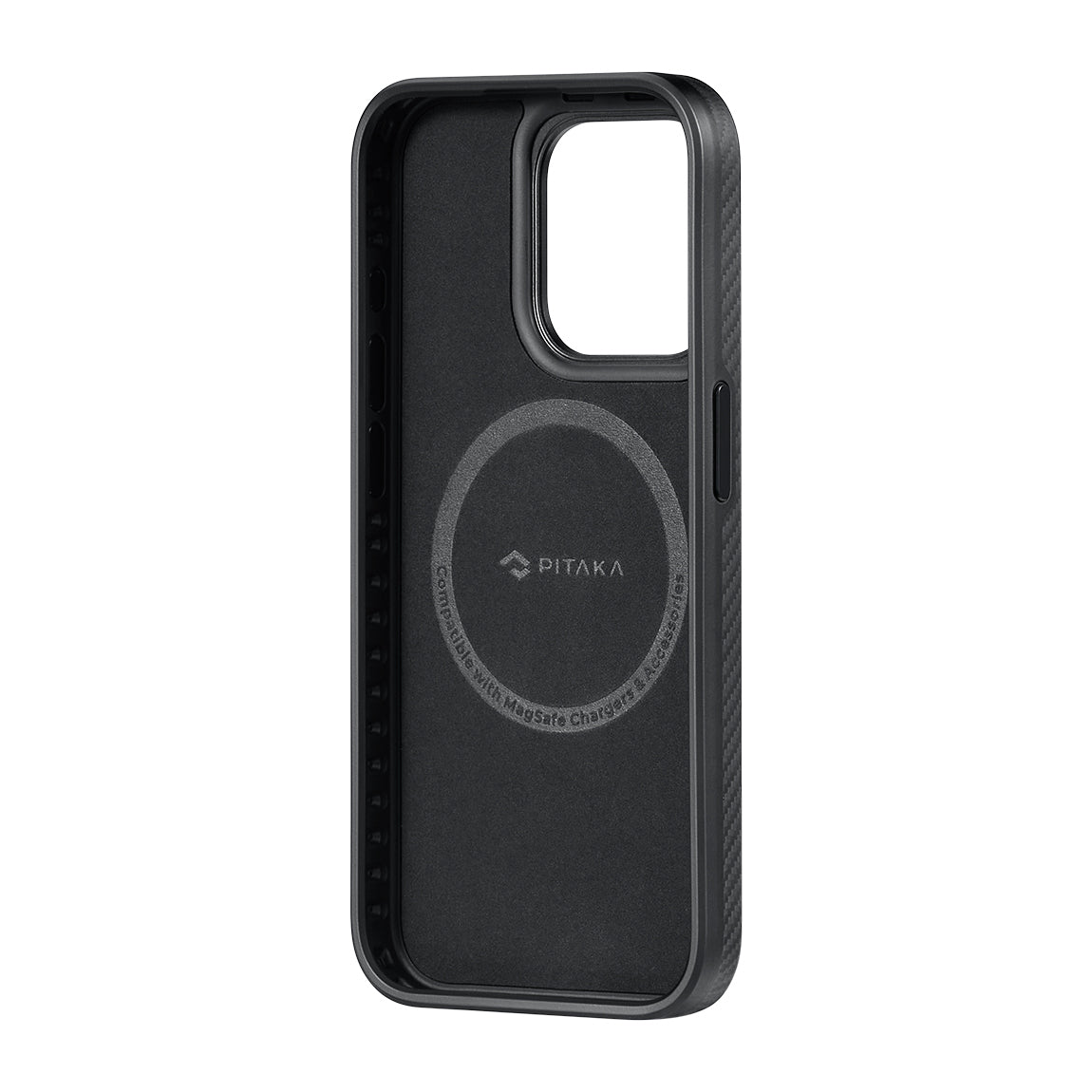 Apple iPhone 15 Pro Max Kılıf M-safe Şarj Özellikli 600D Aramid Fiber Pitaka Military-Grade Classic Serisi Black-Grey Twill Kapak