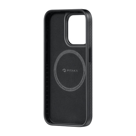 Apple iPhone 15 Pro Max Kılıf M-safe Şarj Özellikli 600D Aramid Fiber Pitaka Military-Grade Classic Serisi Black-Grey Twill Kapak