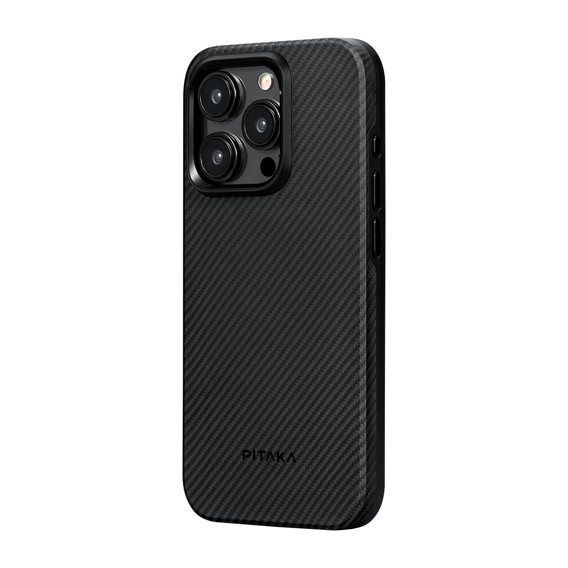 Apple iPhone 15 Pro Max Kılıf M-safe Şarj Özellikli 600D Aramid Fiber Pitaka Military-Grade Classic Serisi Black-Grey Twill Kapak