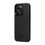 Apple iPhone 15 Pro Max Kılıf M-safe Şarj Özellikli 600D Aramid Fiber Pitaka Military-Grade Classic Serisi Black-Grey Twill Kapak