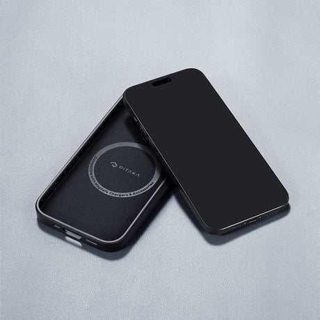 Apple iPhone 15 Pro Max Kılıf M-safe Şarj Özellikli 600D Aramid Fiber Pitaka Military-Grade Classic Serisi Black-Grey Twill Kapak