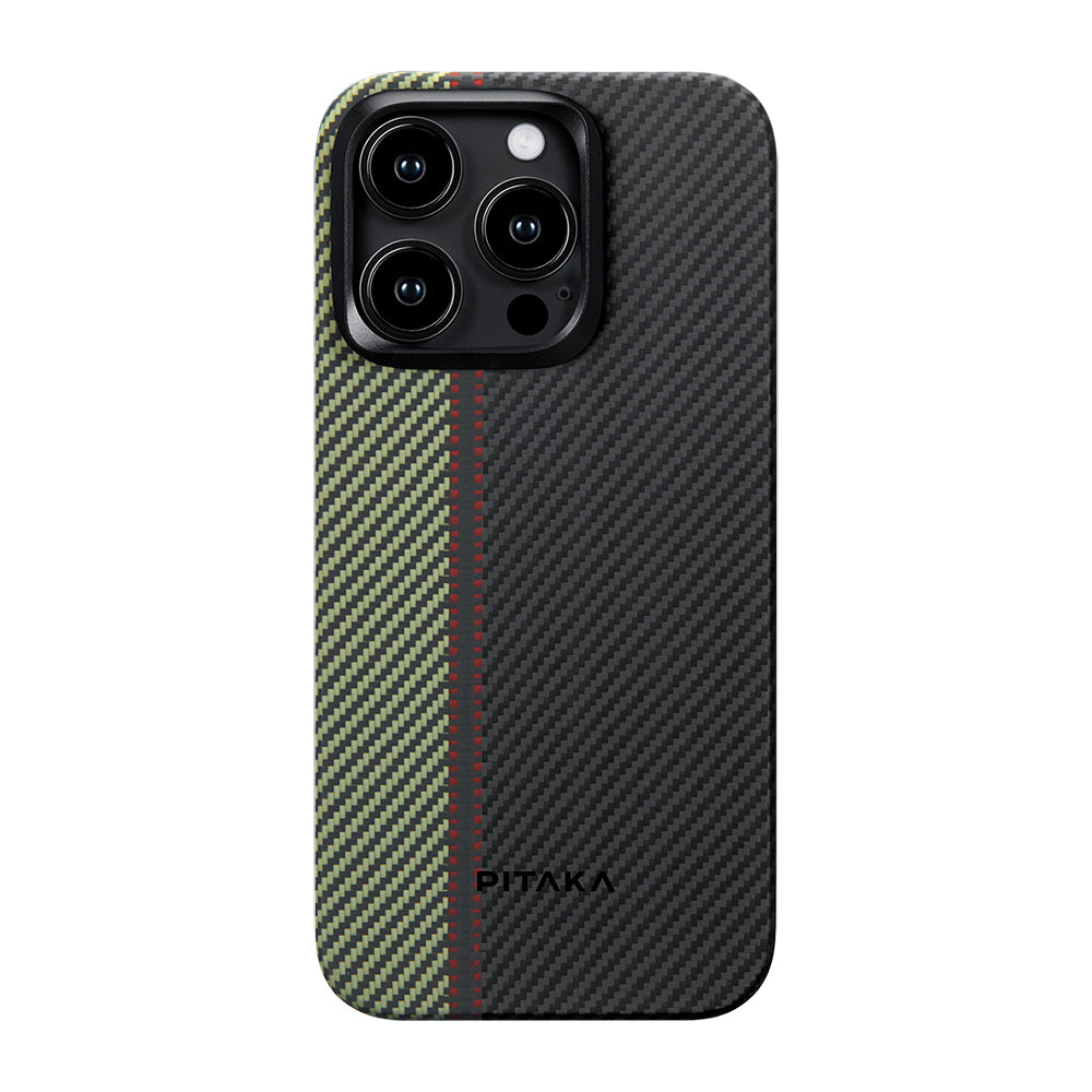 Apple iPhone 15 Pro Max Kılıf M-safe Şarj Özellikli 600D Aramid Fiber Pitaka Tactile Woven Orchestra Serisi Overture Kapak