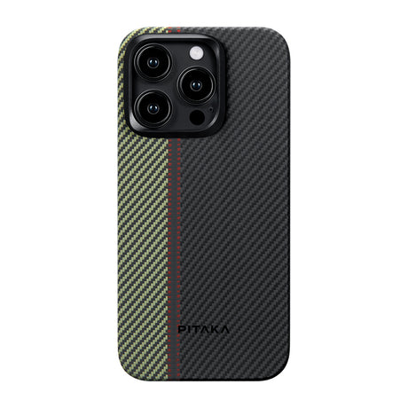 Apple iPhone 15 Pro Max Kılıf M-safe Şarj Özellikli 600D Aramid Fiber Pitaka Tactile Woven Orchestra Serisi Overture Kapak