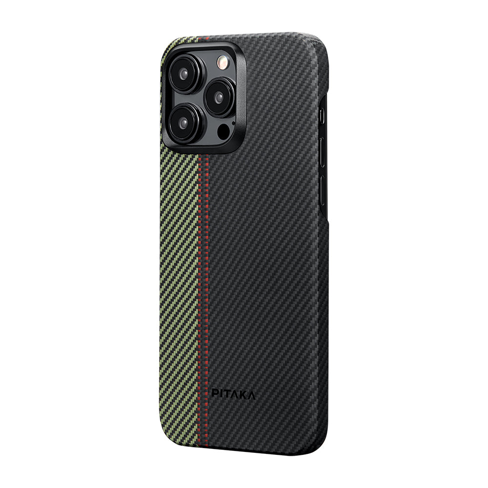 Apple iPhone 15 Pro Max Kılıf M-safe Şarj Özellikli 600D Aramid Fiber Pitaka Tactile Woven Orchestra Serisi Overture Kapak