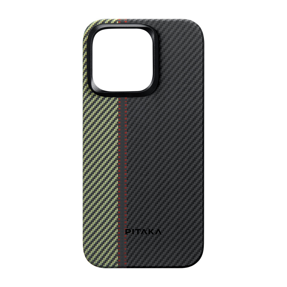 Apple iPhone 15 Pro Max Kılıf M-safe Şarj Özellikli 600D Aramid Fiber Pitaka Tactile Woven Orchestra Serisi Overture Kapak