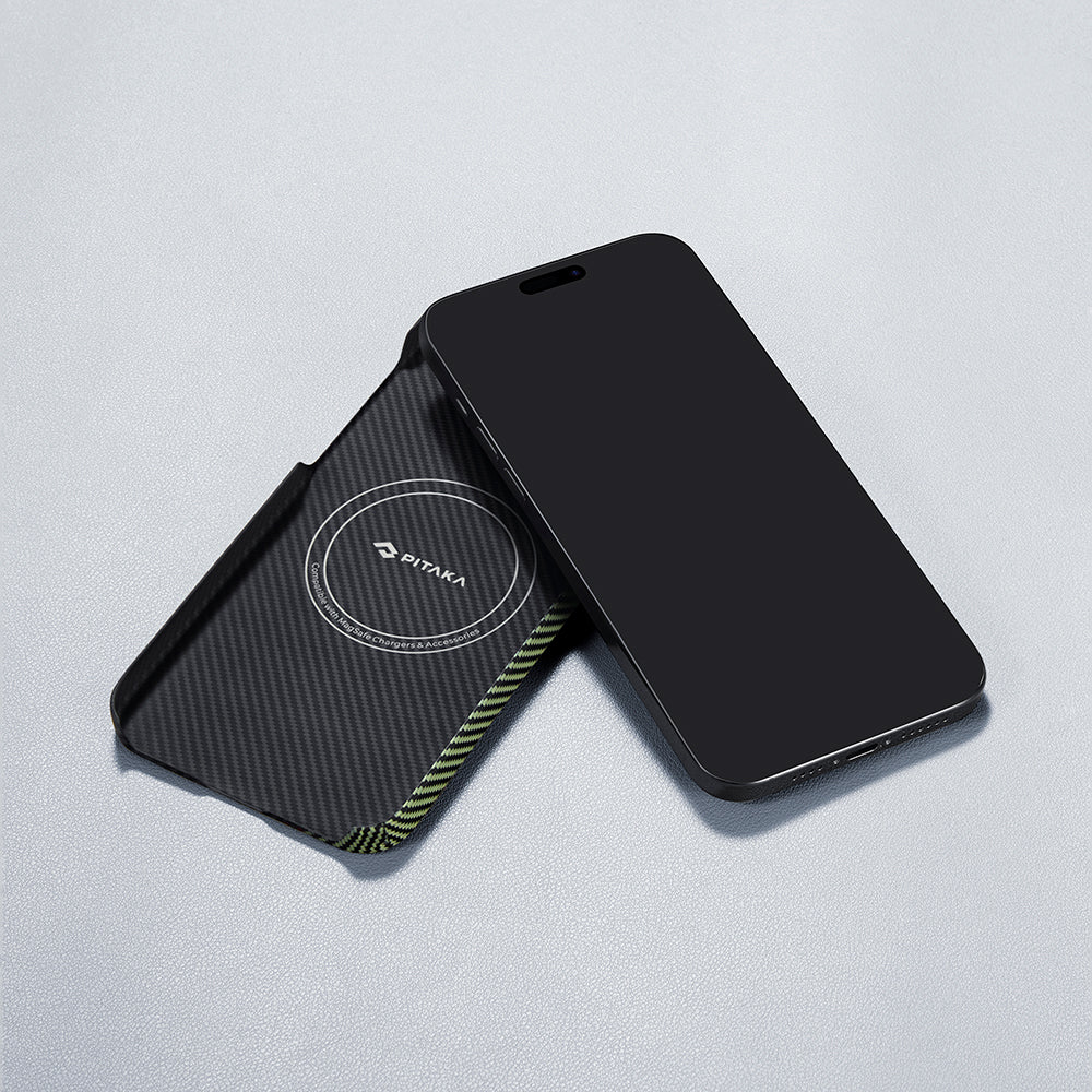 Apple iPhone 15 Pro Max Kılıf M-safe Şarj Özellikli 600D Aramid Fiber Pitaka Tactile Woven Orchestra Serisi Overture Kapak