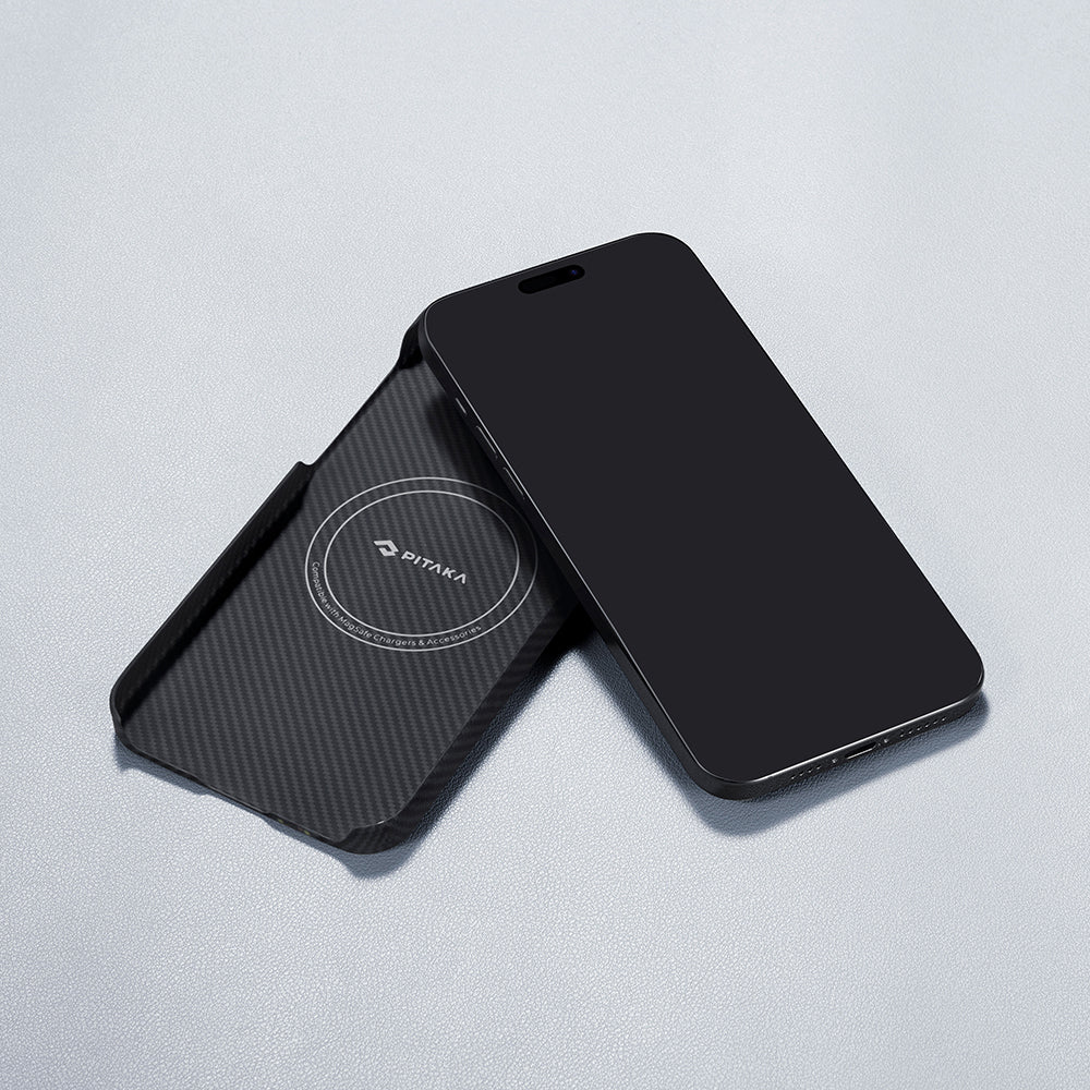 Apple iPhone 15 Pro Max Kılıf M-safe Şarj Özellikli 600D Aramid Fiber Pitaka Tactile Woven Orchestra Serisi Rhapsody Kapak