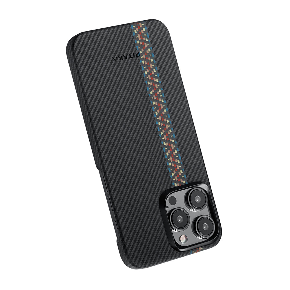 Apple iPhone 15 Pro Max Kılıf M-safe Şarj Özellikli 600D Aramid Fiber Pitaka Tactile Woven Orchestra Serisi Rhapsody Kapak