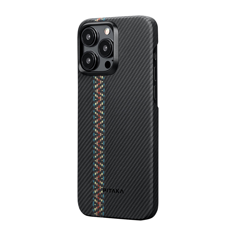 Apple iPhone 15 Pro Max Kılıf M-safe Şarj Özellikli 600D Aramid Fiber Pitaka Tactile Woven Orchestra Serisi Rhapsody Kapak