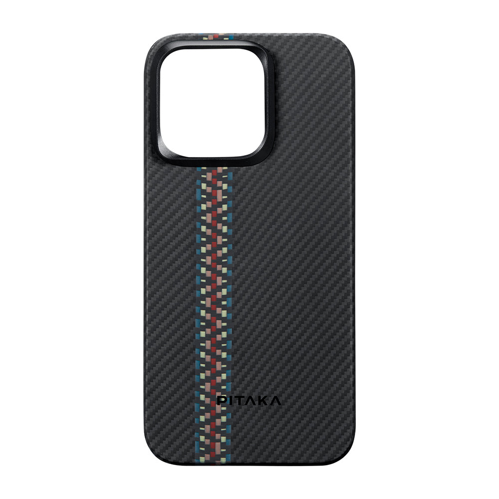 Apple iPhone 15 Pro Max Kılıf M-safe Şarj Özellikli 600D Aramid Fiber Pitaka Tactile Woven Orchestra Serisi Rhapsody Kapak