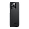 Apple iPhone 15 Pro Max Kılıf M-safe Şarj Özellikli 600D Aramid Fiber Pitaka Ultra-Slim Classic Serisi Black-Grey Twill Kapak