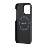 Apple iPhone 15 Pro Max Kılıf M-safe Şarj Özellikli 600D Aramid Fiber Pitaka Ultra-Slim Classic Serisi Black-Grey Twill Kapak