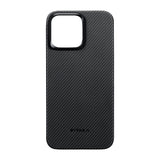 Apple iPhone 15 Pro Max Kılıf M-safe Şarj Özellikli 600D Aramid Fiber Pitaka Ultra-Slim Classic Serisi Black-Grey Twill Kapak