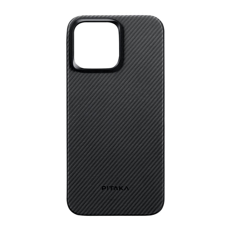 Apple iPhone 15 Pro Max Kılıf M-safe Şarj Özellikli 600D Aramid Fiber Pitaka Ultra-Slim Classic Serisi Black-Grey Twill Kapak