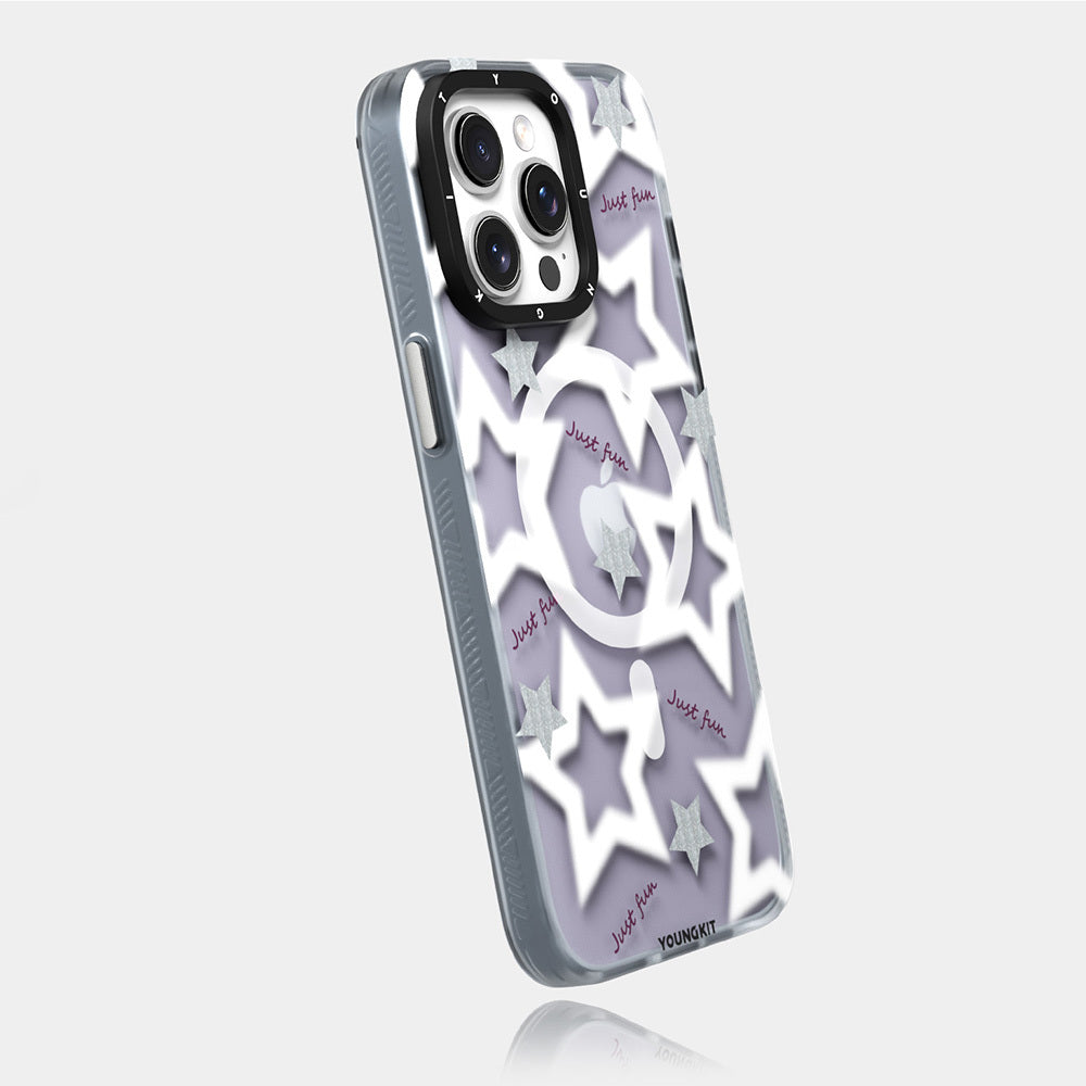Apple iPhone 15 Pro Max Kılıf M-safe Şarj Özellikli Airbagli Çift Katmanlı Youngkit Star&Butterfly Serisi Kapak