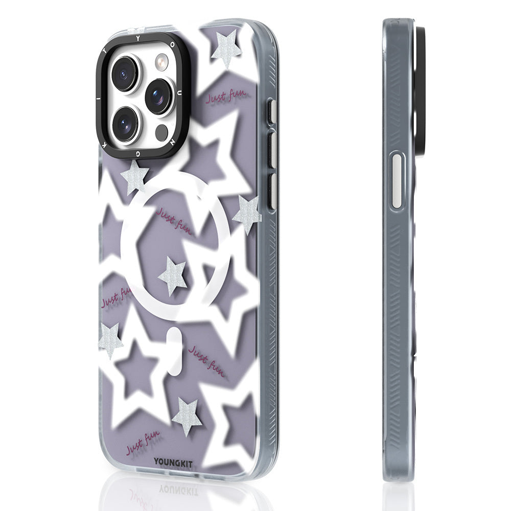 Apple iPhone 15 Pro Max Kılıf M-safe Şarj Özellikli Airbagli Çift Katmanlı Youngkit Star&Butterfly Serisi Kapak