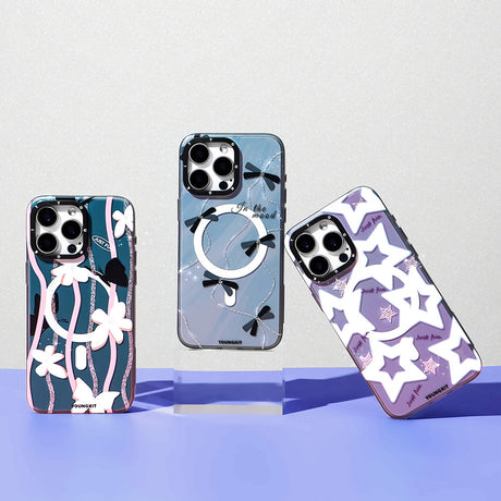 Apple iPhone 15 Pro Max Kılıf M-safe Şarj Özellikli Airbagli Çift Katmanlı Youngkit Star&Butterfly Serisi Kapak