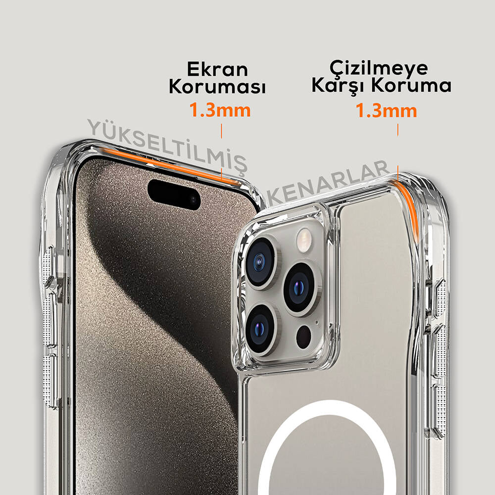 Apple iPhone 15 Pro Max Kılıf M-safe Şarj Özellikli Airbagli Şeffaf Zore İncek Kapak