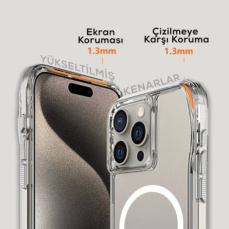 Apple iPhone 15 Pro Max Kılıf M-safe Şarj Özellikli Airbagli Şeffaf Zore İncek Kapak