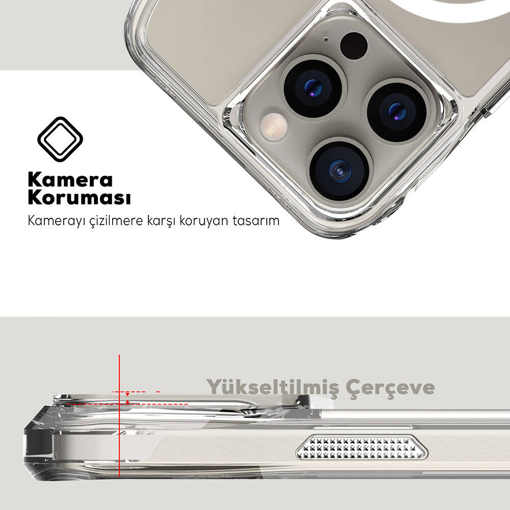 Apple iPhone 15 Pro Max Kılıf M-safe Şarj Özellikli Airbagli Şeffaf Zore İncek Kapak