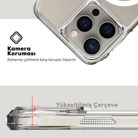 Apple iPhone 15 Pro Max Kılıf M-safe Şarj Özellikli Airbagli Şeffaf Zore İncek Kapak